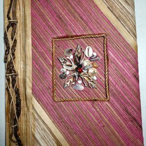 Handmade Photo Album Wood Woven Bamboo Shells Holds 40 Photos Beach Sea ~ New